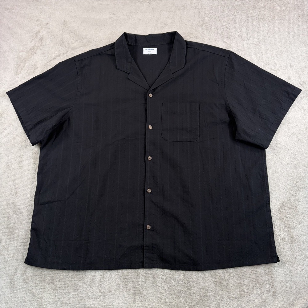 Old Navy Camp Resort Shirt in Black Textured Striped Men 4XL Short Sleeve NWOT